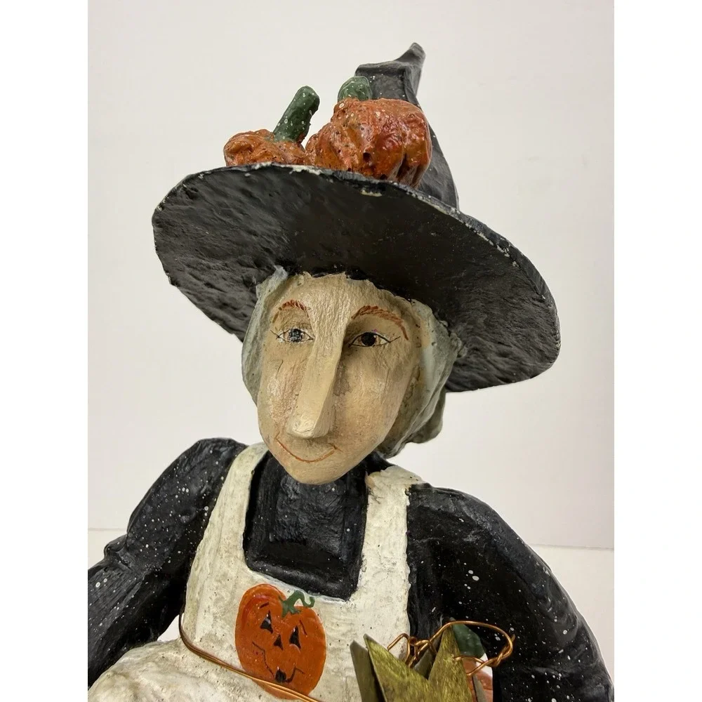 Vintage House Of Hatten Halloween Witch Sitting on Pumpkin Folk Star 1992
